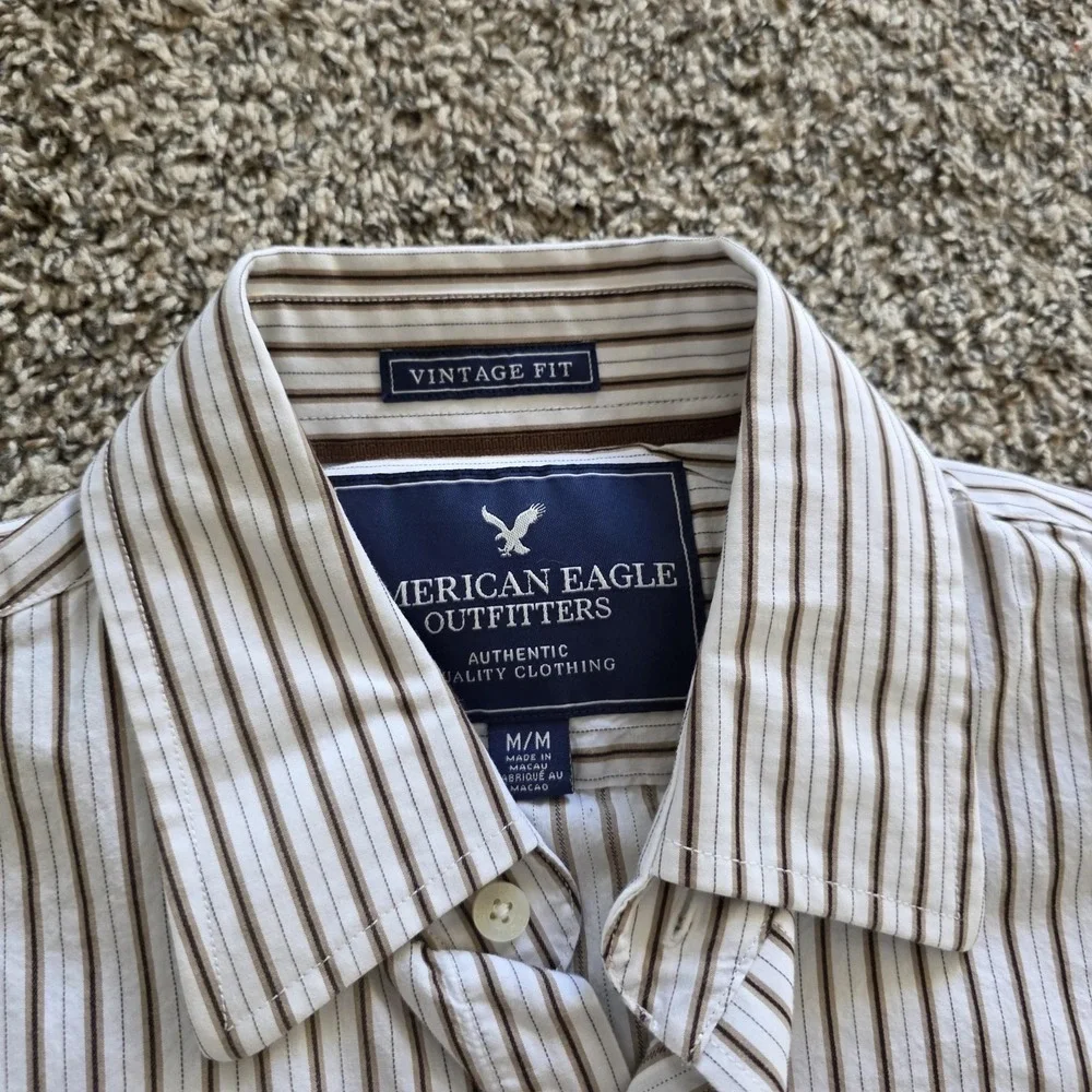 American Eagle Outfitters Shirt Mens Medium Brown Striped Vintage Fit Casual - Picture 4 of 5